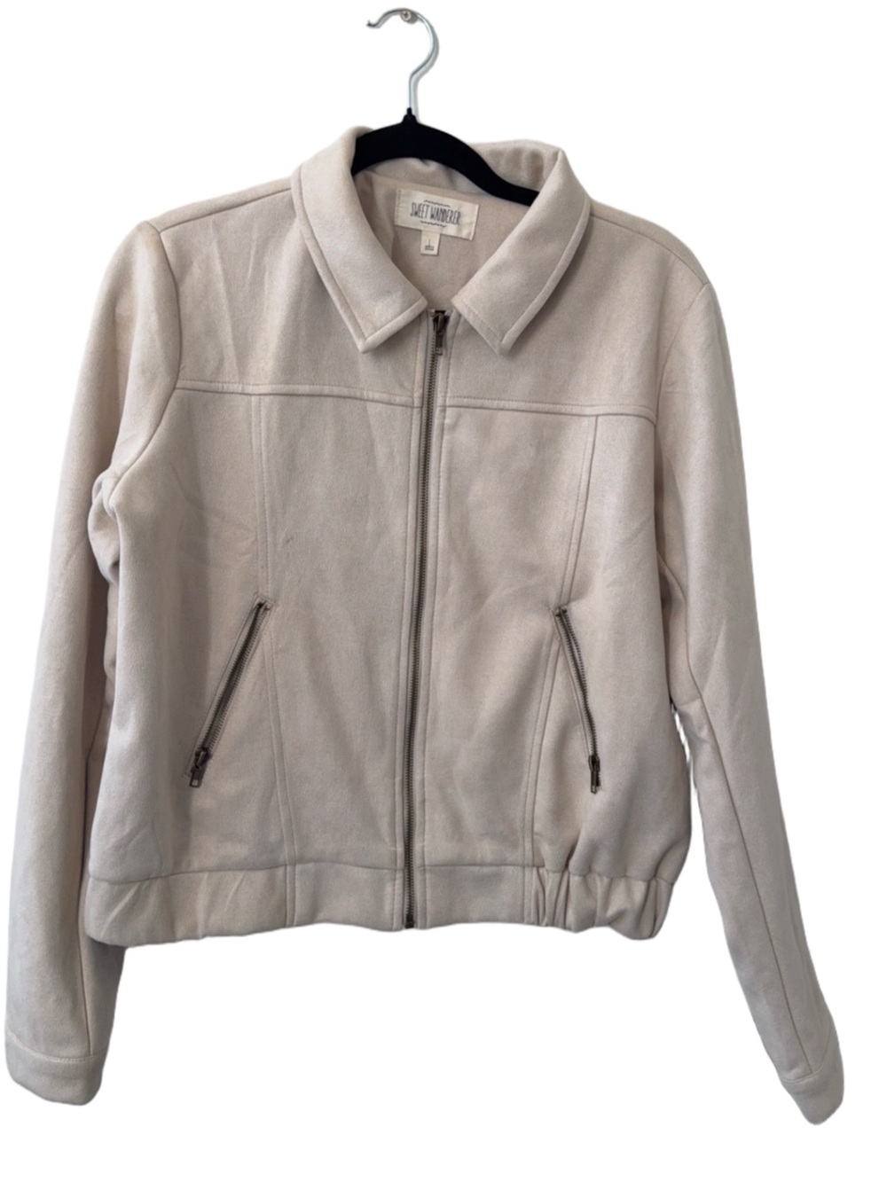Ellen Tracy Cream Zip-Front Leather Jacket